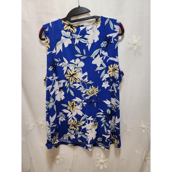 LIZ CLAIBORNE CAREER WOMENS XL BLUE FLORAL TROPICAL SLEEVELESS BLOUSE HAWAIIAN - Picture 8 of 10